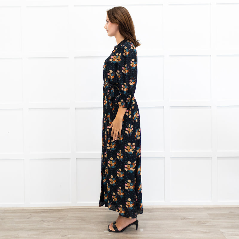 Wyse Black Lisette Floral Belted Shirt Dress