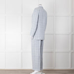 Peserico Pale Blue Check Linen Trousers with Turn Up