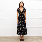 Rixo Black Clarice Lace Trim V Neck Tie Back Maxi Dress