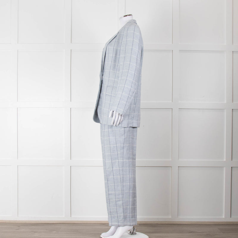 Peserico Pale Blue Check Linen Trousers with Turn Up