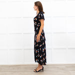 Rixo Black Clarice Lace Trim V Neck Tie Back Maxi Dress