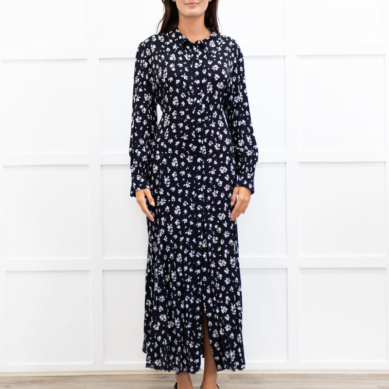 Rixo Black Madison Floral Tie Back Shirt Dress