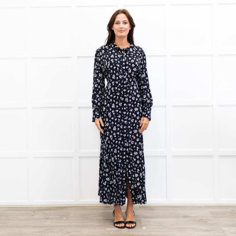 Rixo Black Madison Floral Tie Back Shirt Dress