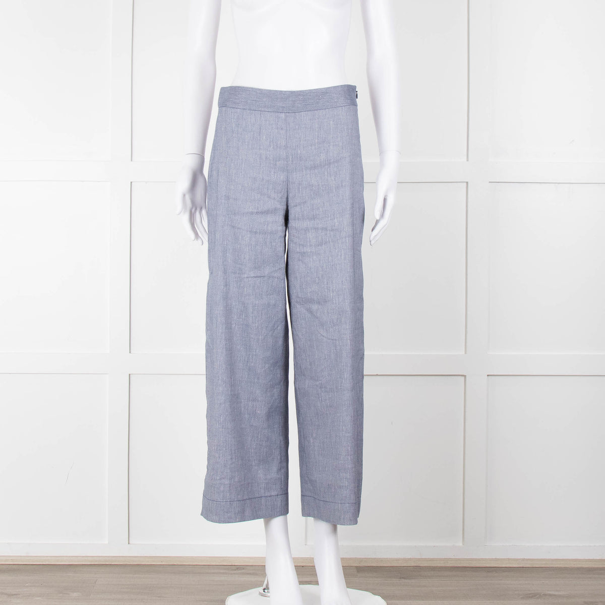 Club Monaco Blue Wide Leg Chambray Wide Leg Trousers with Covered Button Detailing