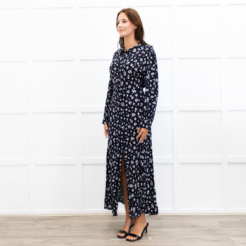 Rixo Black Madison Floral Tie Back Shirt Dress