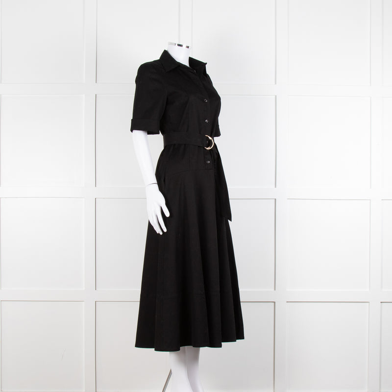 Me + Em Black Belted Midi Shirt Dress