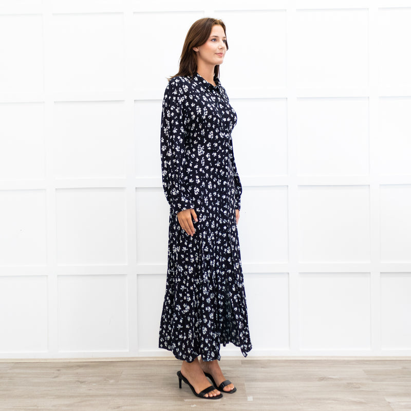 Rixo Black Madison Floral Tie Back Shirt Dress