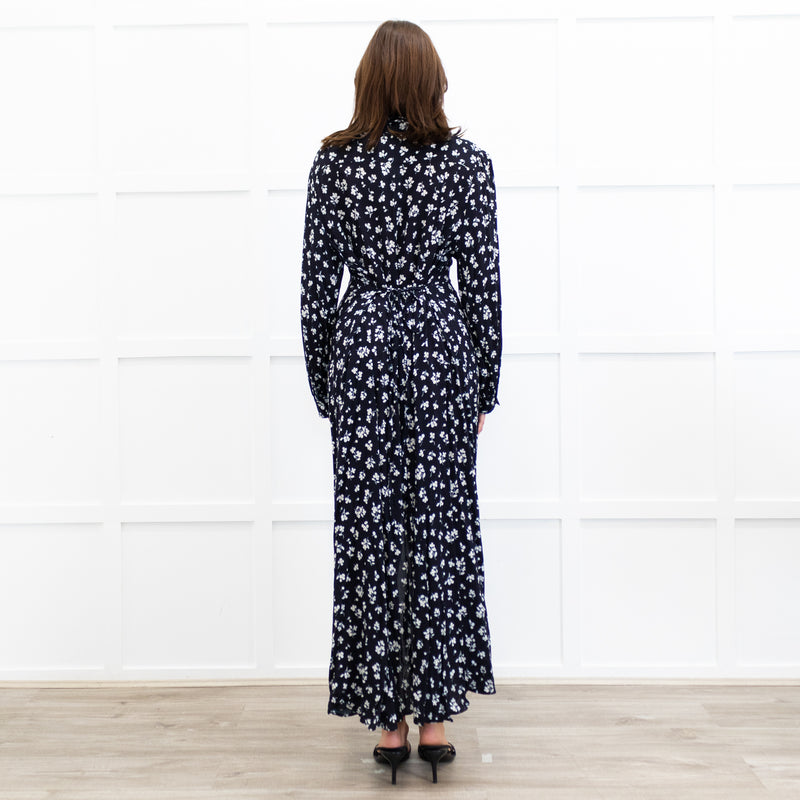Rixo Black Madison Floral Tie Back Shirt Dress