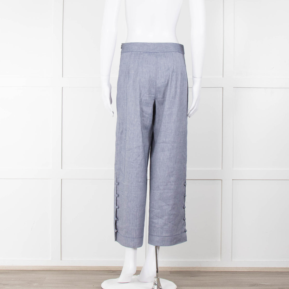 Club Monaco Blue Wide Leg Chambray Wide Leg Trousers with Covered Button Detailing