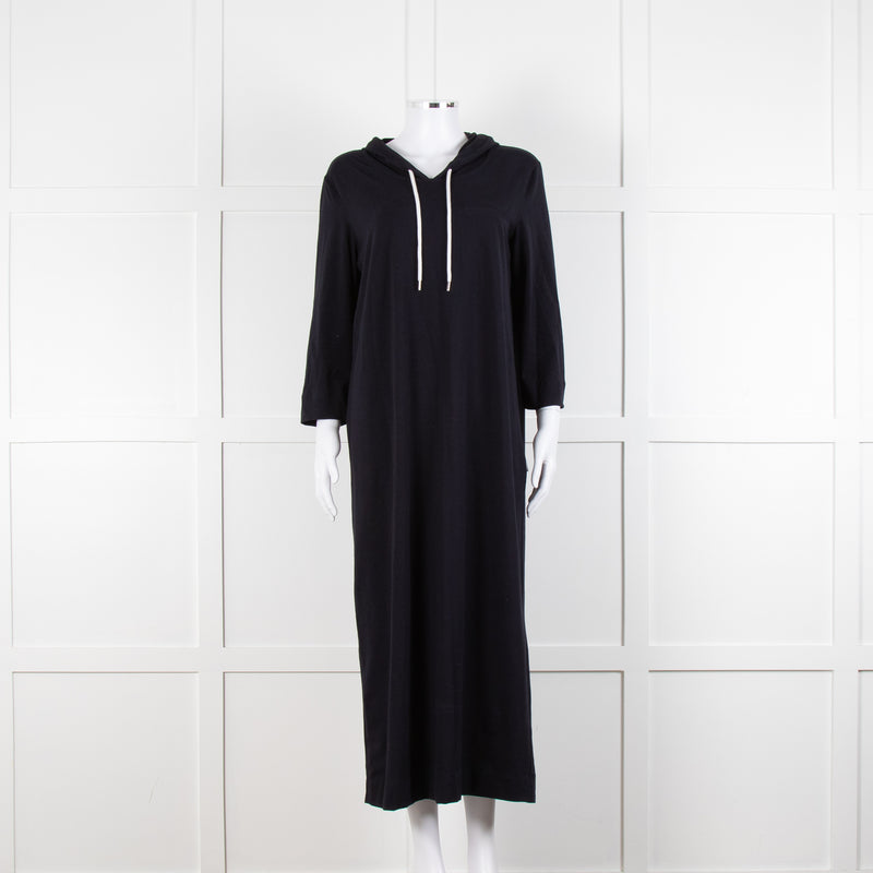 Max Mara Leisure Navy Maxi Stretch Cotton Hooded Maxi Dress