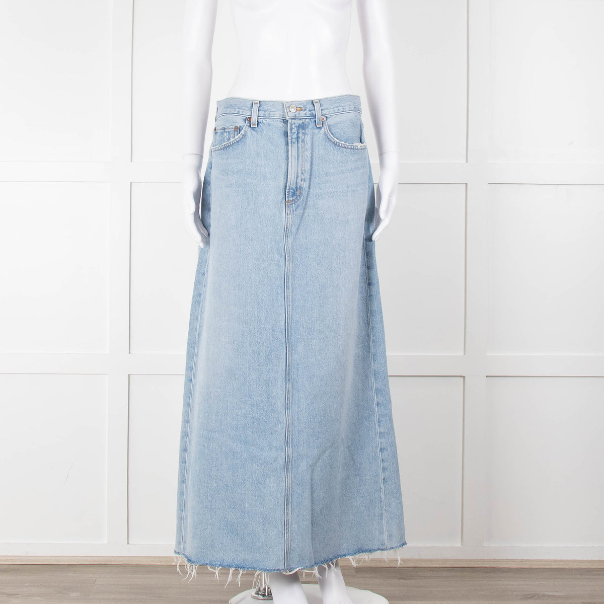 Agolde Pale Denim Midi Skirt with Split