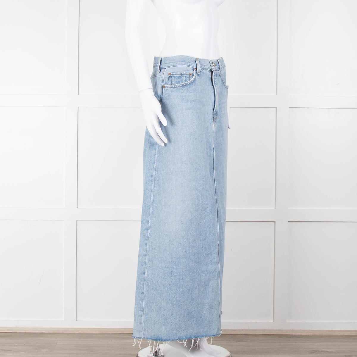 Agolde Pale Denim Midi Skirt with Split