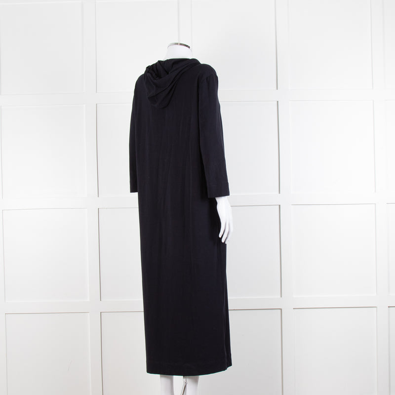 Max Mara Leisure Navy Maxi Stretch Cotton Hooded Maxi Dress