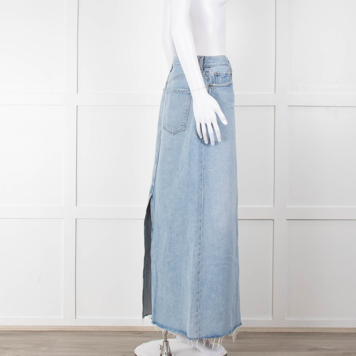 Agolde Pale Denim Midi Skirt with Split