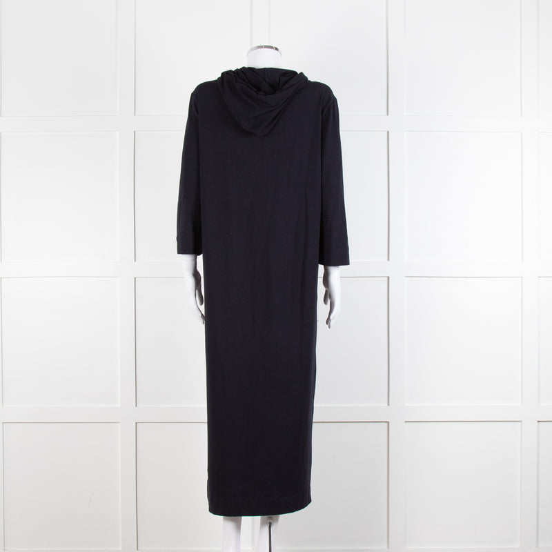 Max Mara Leisure Navy Maxi Stretch Cotton Hooded Maxi Dress