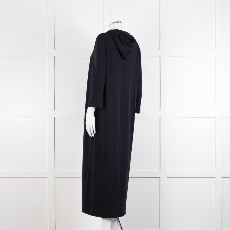 Max Mara Leisure Navy Maxi Stretch Cotton Hooded Maxi Dress
