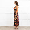 Rixo Black June Floral Square Neck Off Shoulder Midi Dress