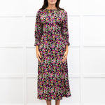 Wyse Black Sabine Floral  Spot Print Midi Dress