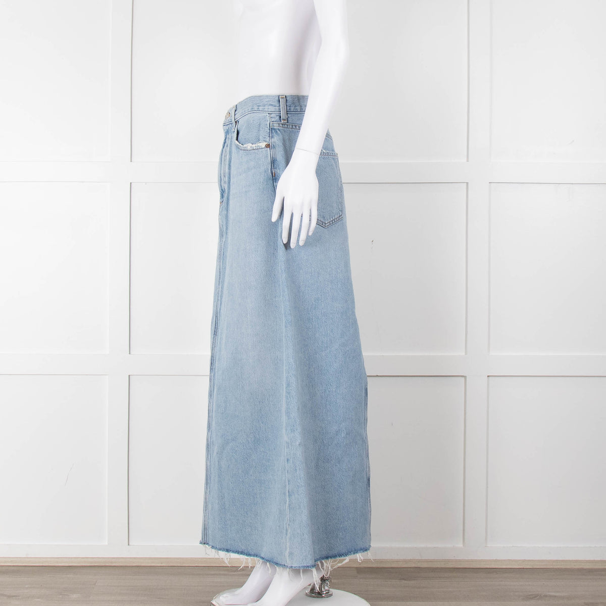 Agolde Pale Denim Midi Skirt with Split