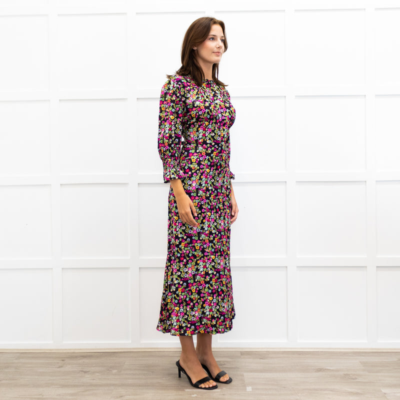 Wyse Black Sabine Floral  Spot Print Midi Dress
