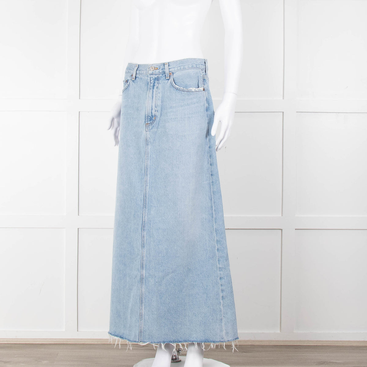 Agolde Pale Denim Midi Skirt with Split