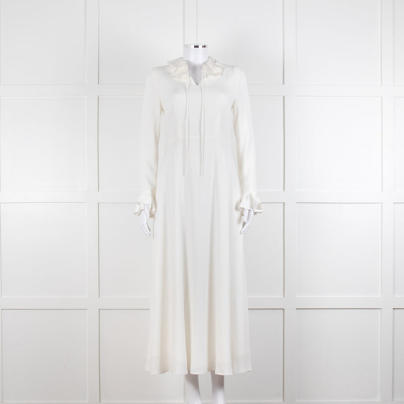 Jane Cream Cady Frill Neck Midi Dress