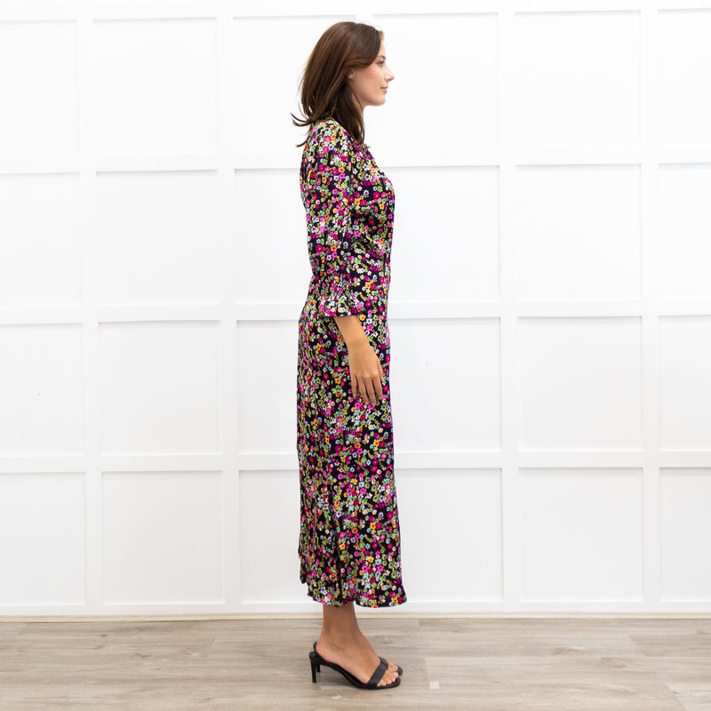 Wyse Black Sabine Floral  Spot Print Midi Dress