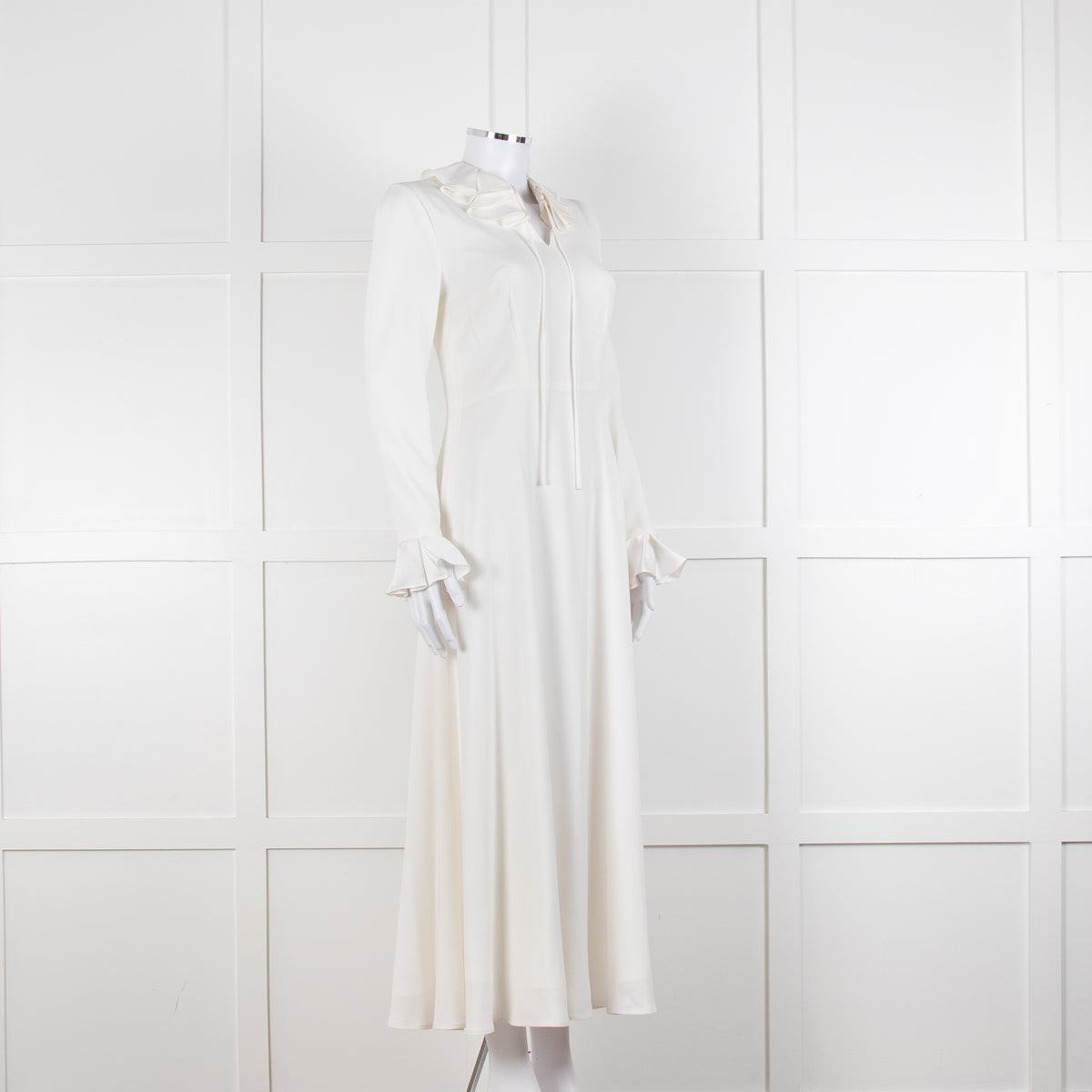Jane Cream Cady Frill Neck Midi Dress