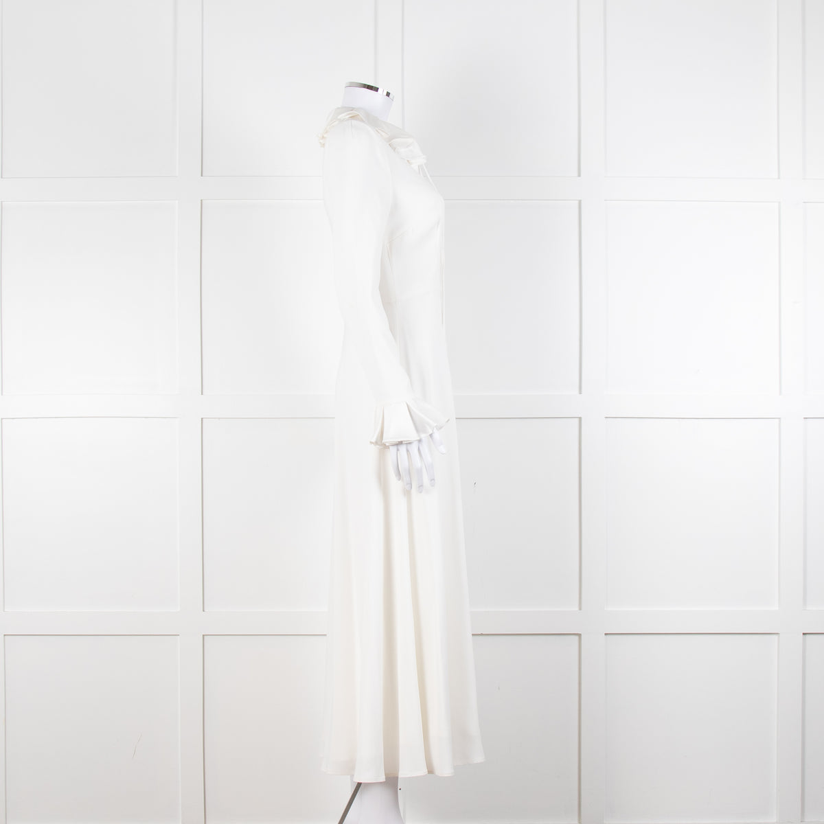 Jane Cream Cady Frill Neck Midi Dress