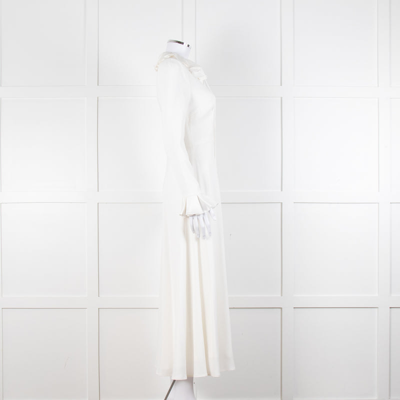 Jane Cream Cady Frill Neck Midi Dress