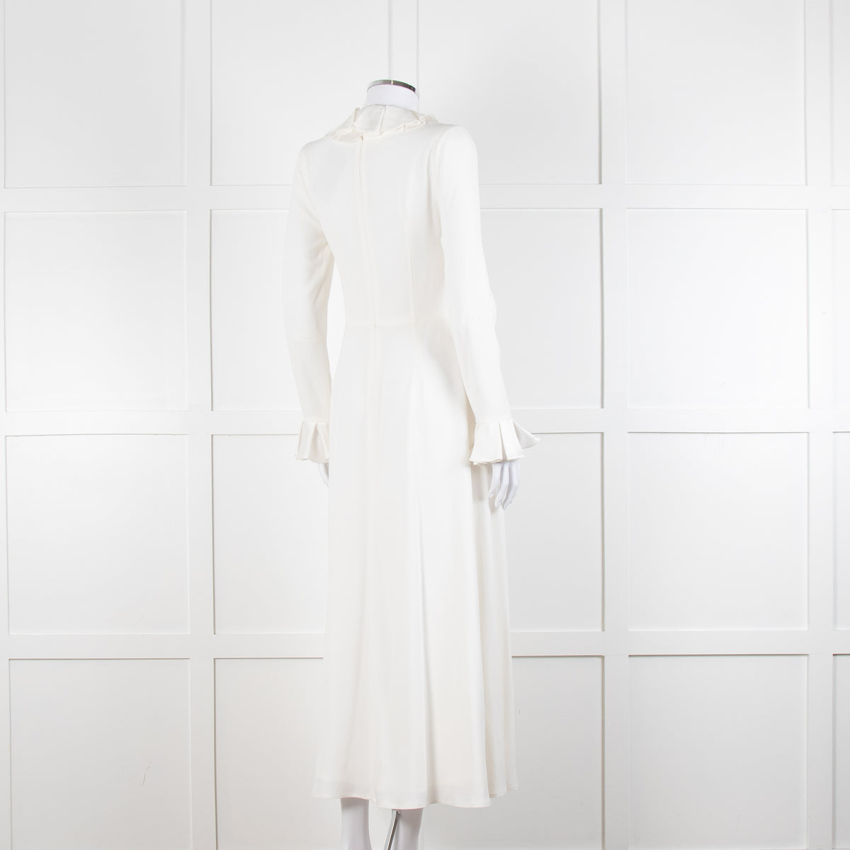 Jane Cream Cady Frill Neck Midi Dress