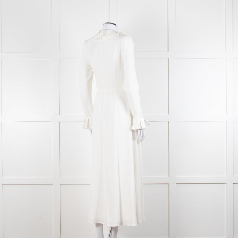 Jane Cream Cady Frill Neck Midi Dress