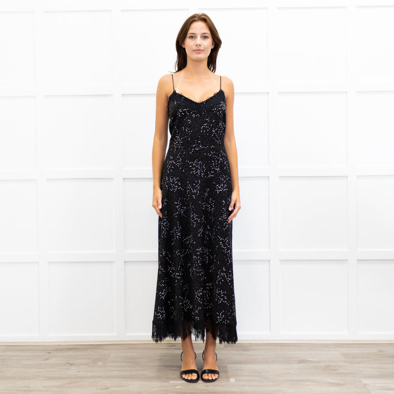 Me + Em Black Lace Trimmed Spotted Print Strappy Maxi Dress