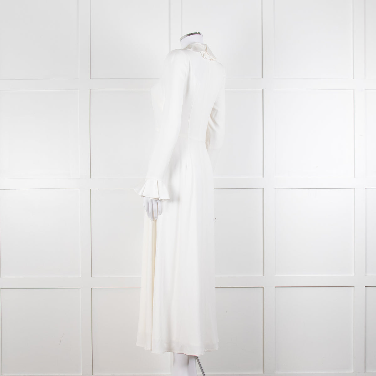 Jane Cream Cady Frill Neck Midi Dress