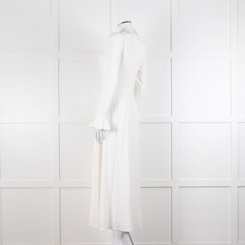Jane Cream Cady Frill Neck Midi Dress