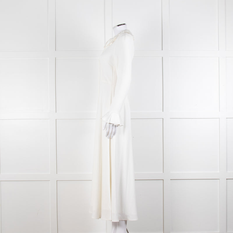 Jane Cream Cady Frill Neck Midi Dress