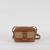 Carolina Herrera Tan Leather Cross Body Bag with Canvas Trim