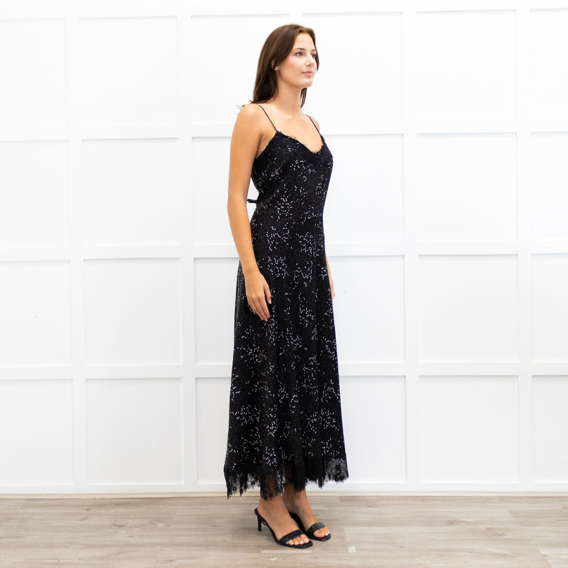 Me + Em Black Lace Trimmed Spotted Print Strappy Maxi Dress