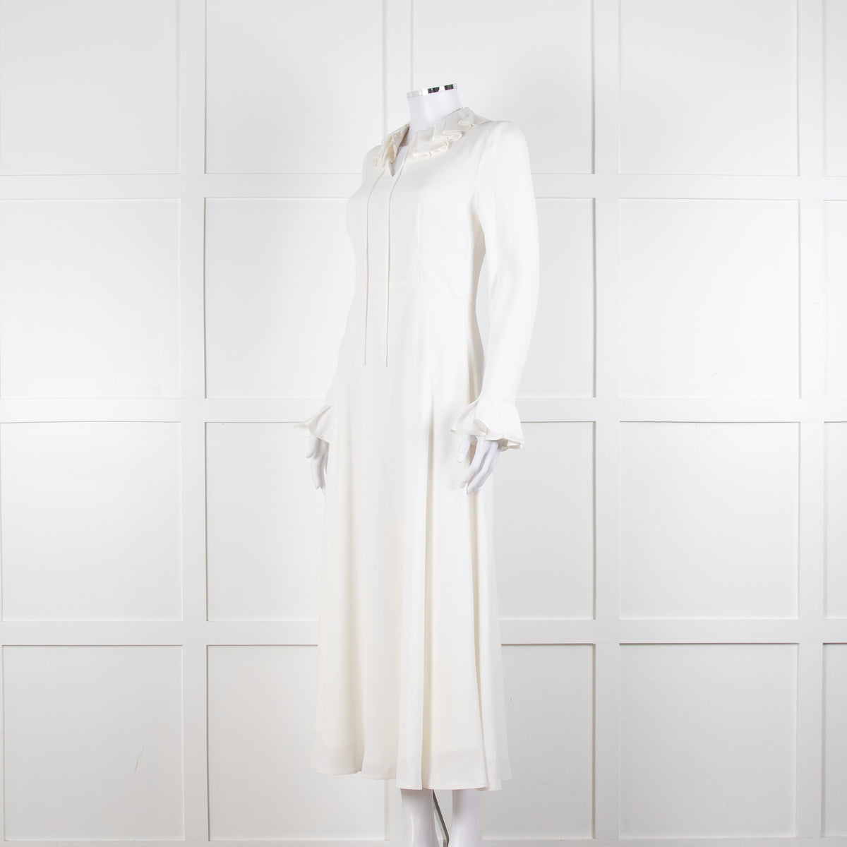 Jane Cream Cady Frill Neck Midi Dress