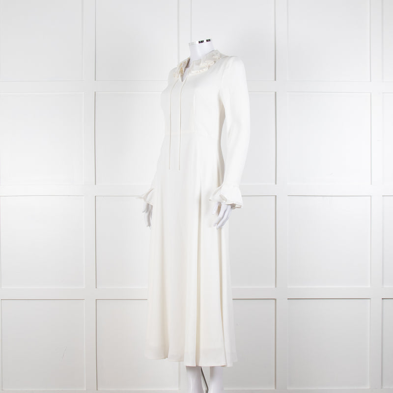 Jane Cream Cady Frill Neck Midi Dress