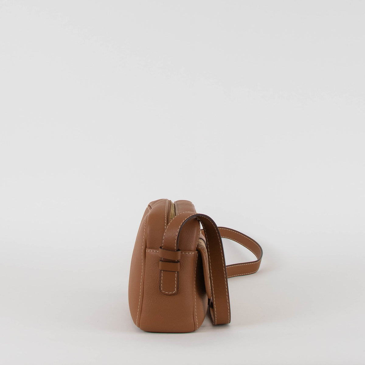 Carolina Herrera Tan Leather Cross Body Bag with Canvas Trim