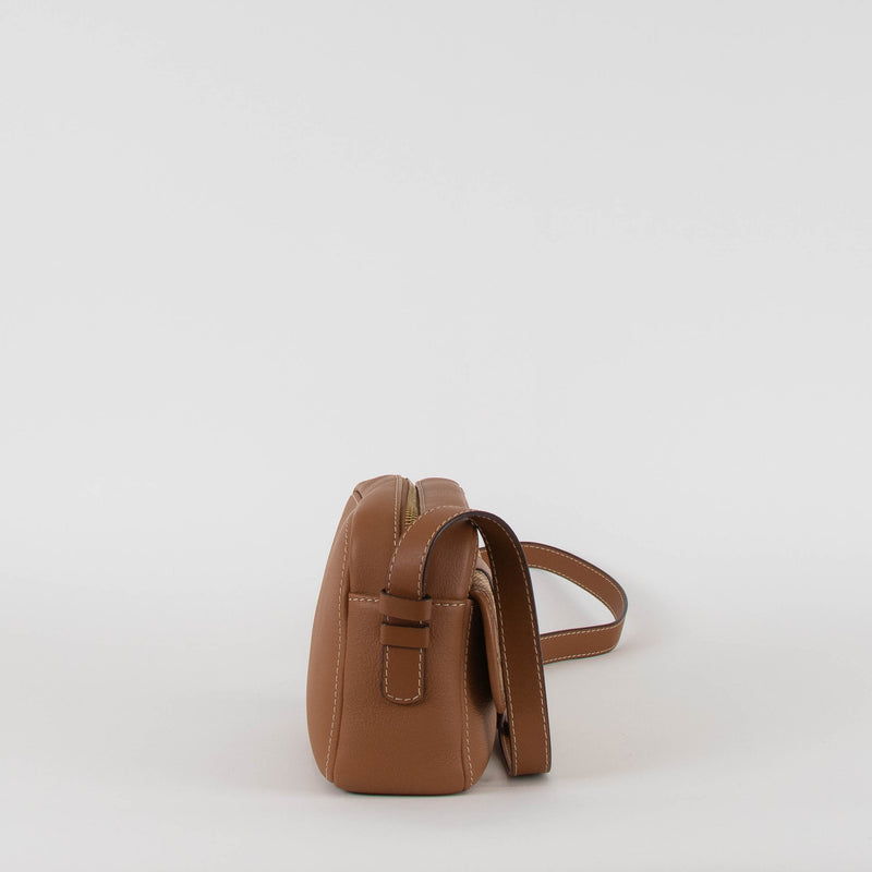 Carolina Herrera Tan Leather Cross Body Bag with Canvas Trim