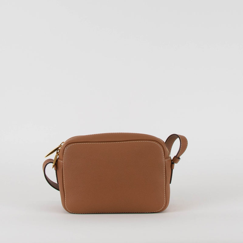 Carolina Herrera Tan Leather Cross Body Bag with Canvas Trim