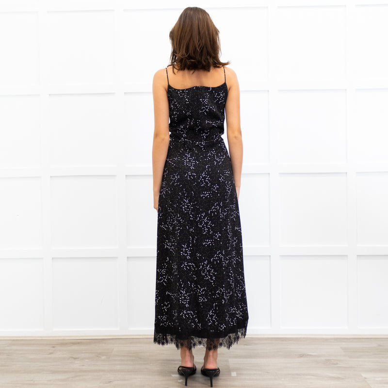 Me + Em Black Lace Trimmed Spotted Print Strappy Maxi Dress