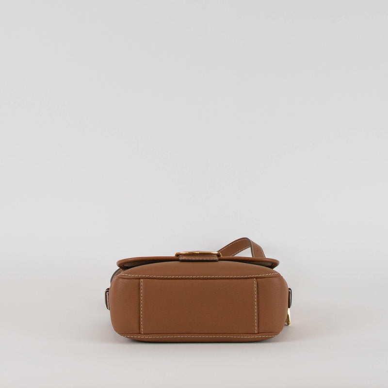 Carolina Herrera Tan Leather Cross Body Bag with Canvas Trim