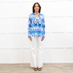 Charlotte Sparre Blue And White Aztec Print Silk Blouse
