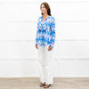 Charlotte Sparre Blue And White Aztec Print Silk Blouse