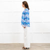 Charlotte Sparre Blue And White Aztec Print Silk Blouse