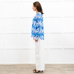 Charlotte Sparre Blue And White Aztec Print Silk Blouse
