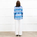 Charlotte Sparre Blue And White Aztec Print Silk Blouse